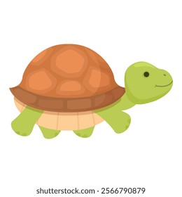 Adorable and friendly cartoon turtle illustration with a cheerful smile and a colorful shell, perfect for children's educational books and preschool materials in a fun and playful design