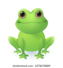 Adorable frog 3d illustration. Cute little animal in cartoon style isolated on white background. Animal, nature, wildlife concept