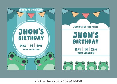 Adorable Frog-Themed Birthday Invitation Cute Party Template