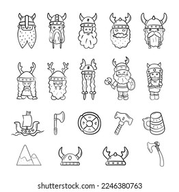 Adorable fully editable set of viking illustrations which would be perfect for coloring book or flash montessori cards.