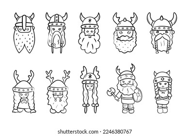 Adorable fully editable set of viking illustrations which would be perfect for coloring book or flash montessori cards.