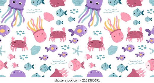 Adorable and fun ocean life seamless pattern