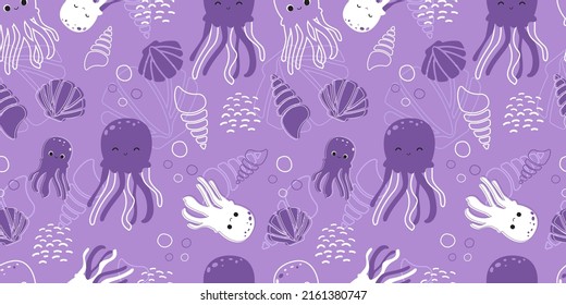 Adorable and fun ocean life seamless pattern