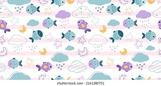 Adorable and fun ocean life seamless pattern