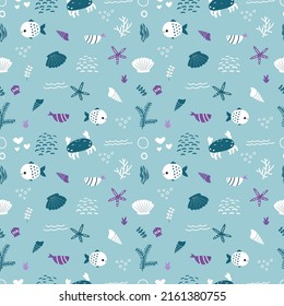 Adorable and fun ocean life seamless pattern