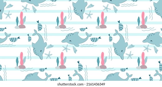 Adorable and fun ocean life seamless pattern