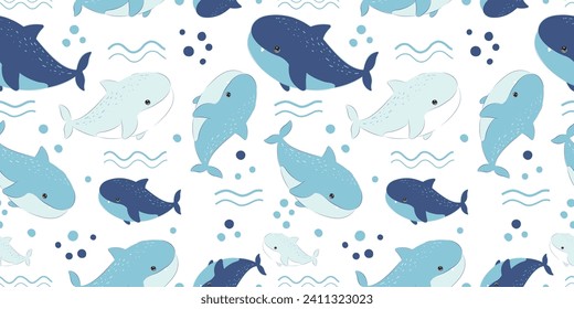 Adorable and fun ocean life seamless pattern