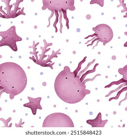 Adorable and fun ocean life seamless pattern