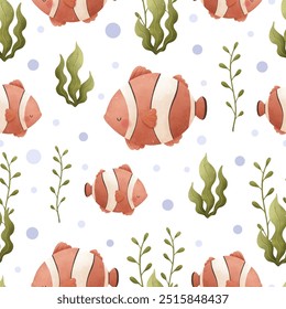 Adorable and fun ocean life seamless pattern