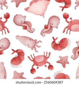 Adorable and fun ocean life seamless pattern