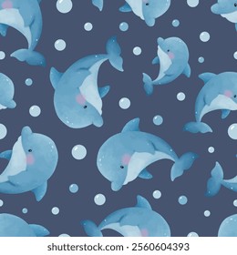 Adorable and fun ocean life seamless pattern