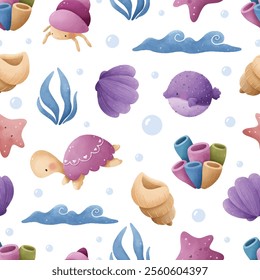 Adorable and fun ocean life seamless pattern