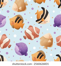 Adorable and fun ocean life seamless pattern