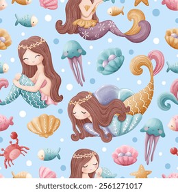 Adorable and fun ocean life seamless pattern