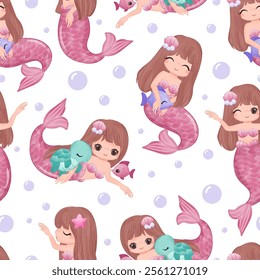 Adorable and fun ocean life seamless pattern