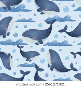 Adorable and fun ocean life seamless pattern