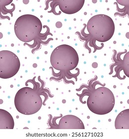 Adorable and fun ocean life seamless pattern