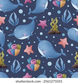 Adorable and fun ocean life seamless pattern