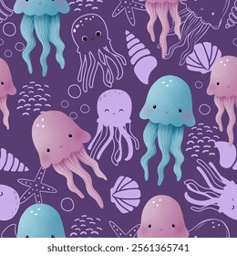 Adorable and fun ocean life seamless pattern