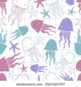 Adorable and fun ocean life seamless pattern