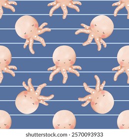 Adorable and fun ocean life seamless pattern