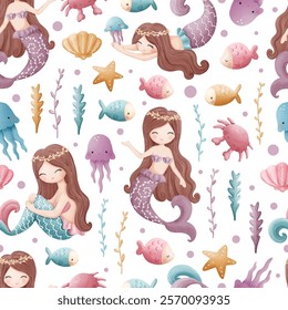 Adorable and fun ocean life seamless pattern