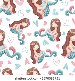 Adorable and fun ocean life seamless pattern