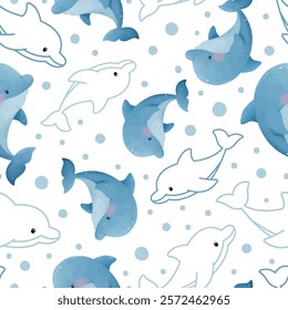 Adorable and fun ocean life seamless pattern