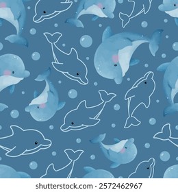 Adorable and fun ocean life seamless pattern