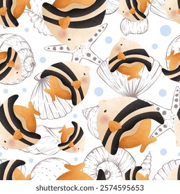 Adorable and fun ocean life seamless pattern