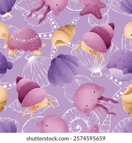 Adorable and fun ocean life seamless pattern