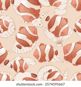 Adorable and fun ocean life seamless pattern