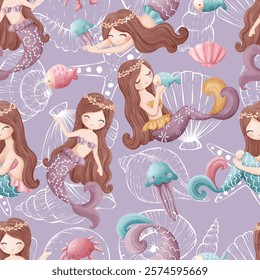 Adorable and fun ocean life seamless pattern