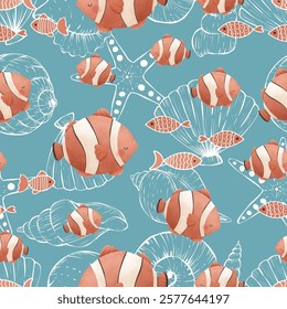 Adorable and fun ocean life seamless pattern