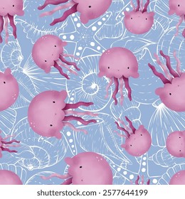 Adorable and fun ocean life seamless pattern