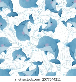 Adorable and fun ocean life seamless pattern