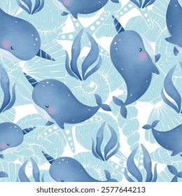 Adorable and fun ocean life seamless pattern