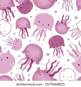 Adorable and fun ocean life seamless pattern