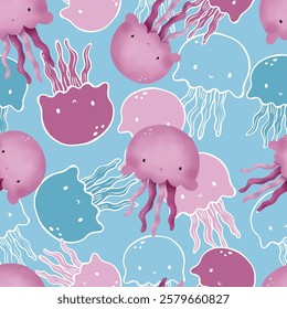 Adorable and fun ocean life seamless pattern