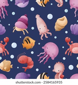 Adorable and fun ocean life seamless pattern