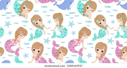 Adorable and fun ocean life seamless pattern