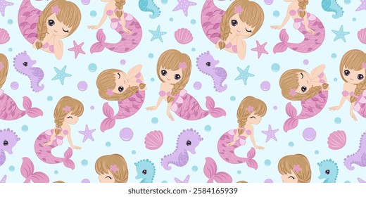 Adorable and fun ocean life seamless pattern