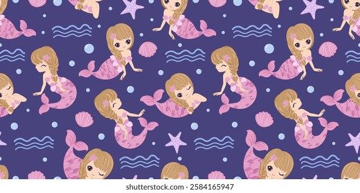 Adorable and fun ocean life seamless pattern