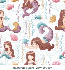 Adorable and fun ocean life seamless pattern