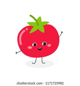 Adorable funny cartoon tomato baby waving hand. Vector flat illustration isolated on white background 