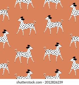 Adorable funny dalmatian. Spotted purebred dog. Hand drawn animal vector illustration. Cute dogs seamless pattern.