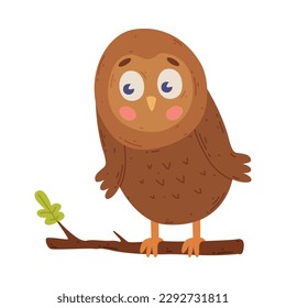 Adorable funny owlet. Lovely wild wise bird. Cute childish print for banner, card, t-shirt cartoon vector illustration