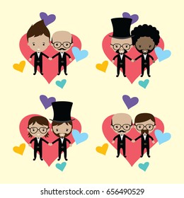 adorable gay spouse groom lovely cartoon marriage theme vector art