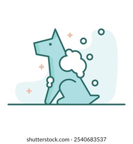 Adorable geometric dog illustration featuring a playful pet covered in soap bubbles. Perfect for themes of pet care, bath time, and playful graphics.