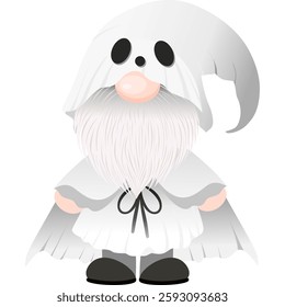 Adorable ghost gnome in a white cloak. Perfect for Halloween stickers, decorations, and cute spooky designs.